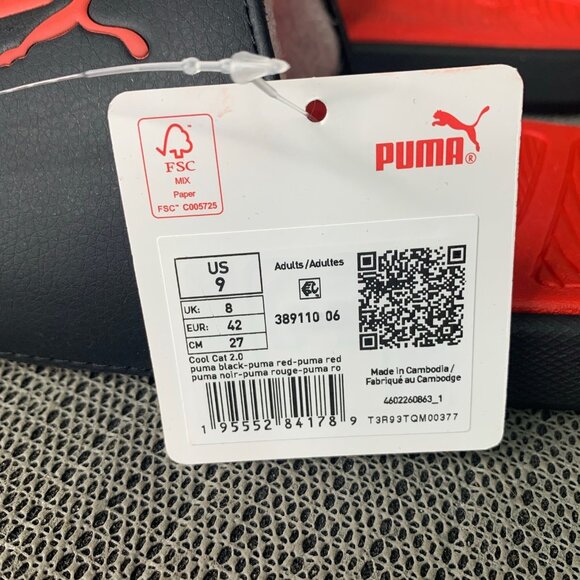 Puma Adult Slide Sandals US 9 EUR 42 Red & Black Comfortable Slip-On Footwear - Picture 2 of 6